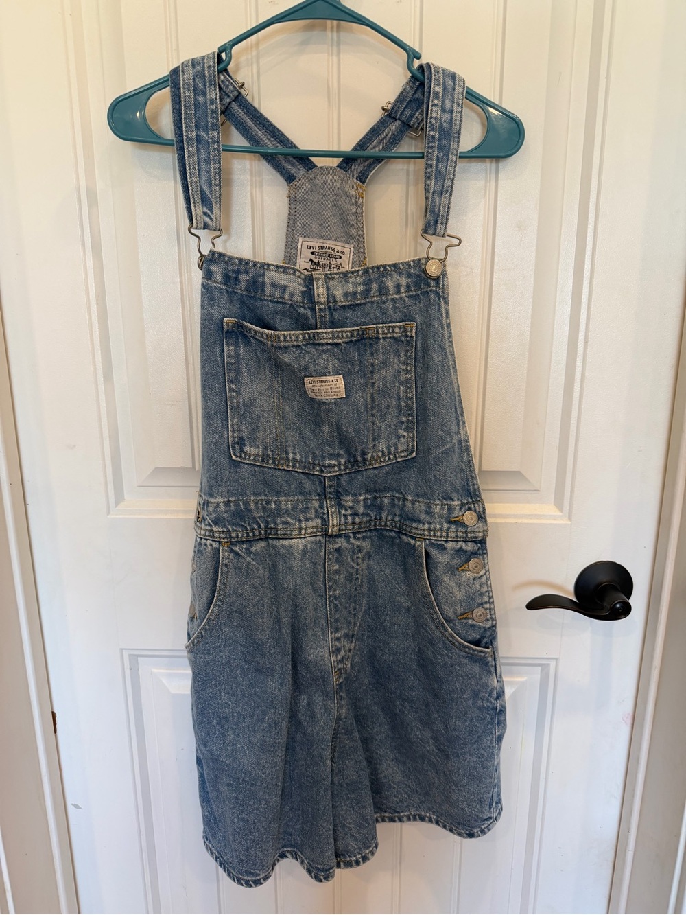Relaxed Blue Denim Overalls Shorts